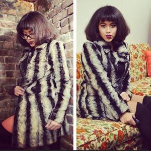 Stylish Black and Gray Faux Fur Coat